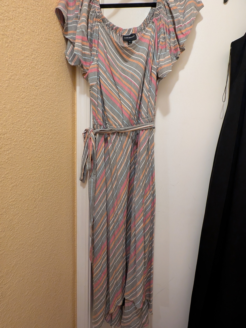 Lane Bryant Gray Striped Maxi Dress with Pink & Orange Stripes